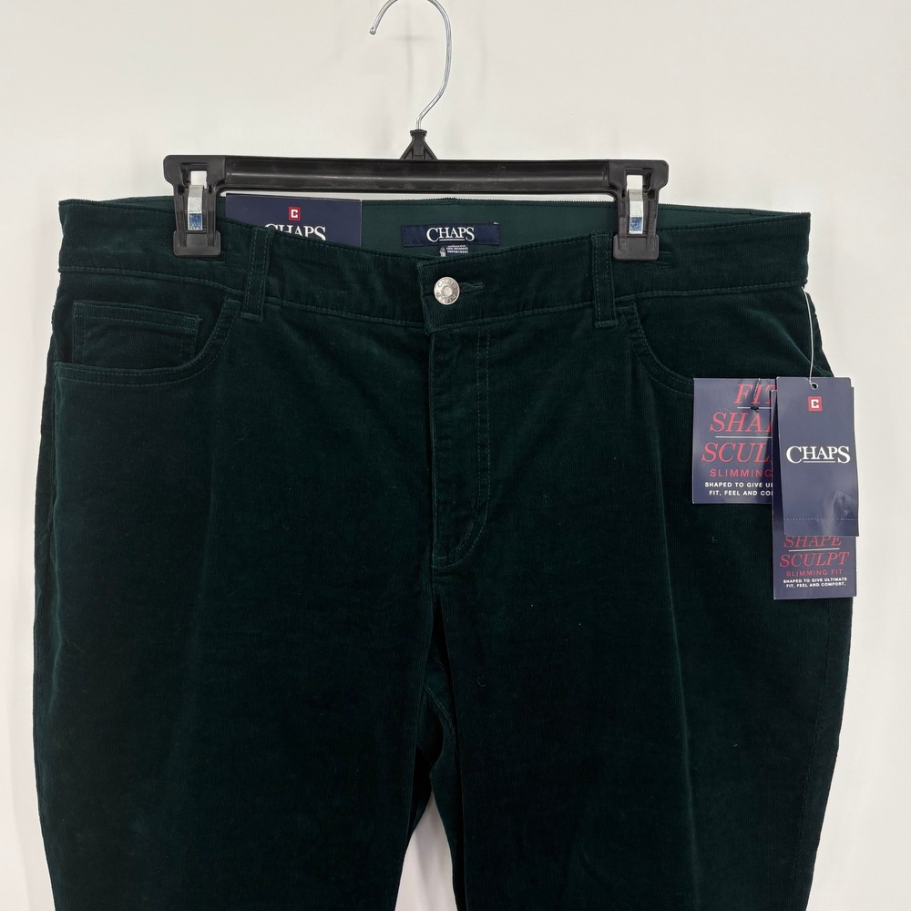 Chaps Fit Shape Sculpt Green Corduroy Straight Leg Mid Rise Pants Womens 16 NWT - Picture 2 of 15